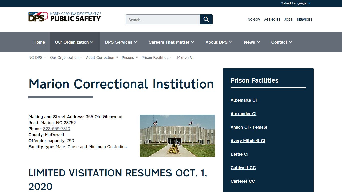 Marion Correctional Institution | NC DPS